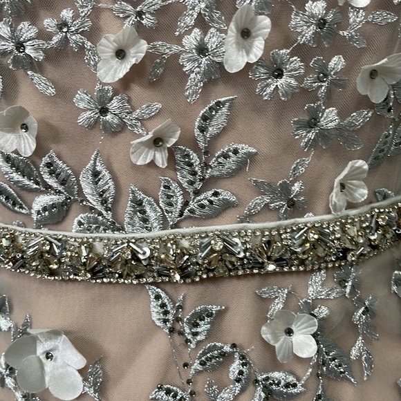 MONTAGE by Mon Cheri - Silver/Nude Embroidered Lace & Tulle Gown - Picture 5 of 16